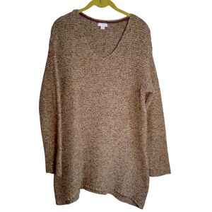 J Jill Pure Jill Womens Long Sleeve V Neck Pullover Sweater Medium Brown Marled
